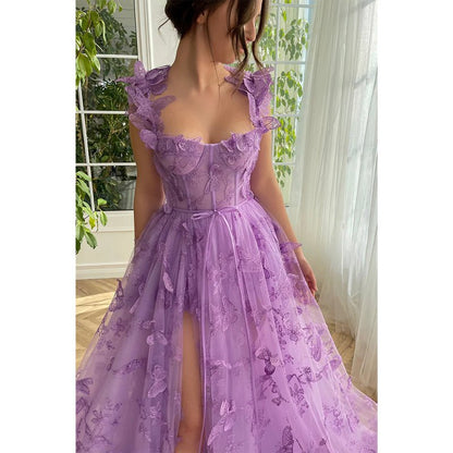 NumberSea - A Line Sweetheart 3d Lace Long Prom Dress with Slit