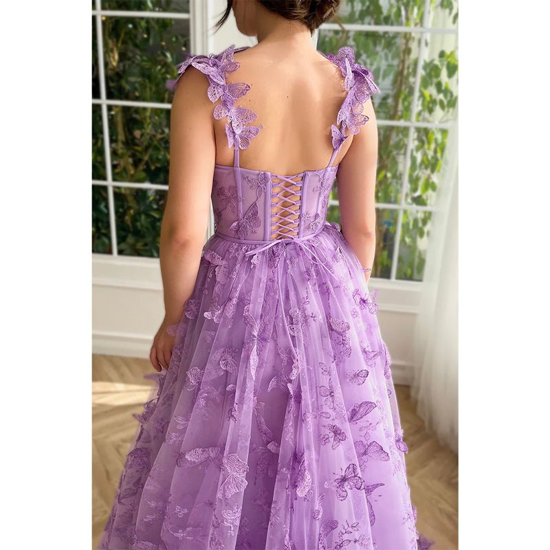 NumberSea - A Line Sweetheart 3d Lace Purple Vintage Prom Dress with Pockets