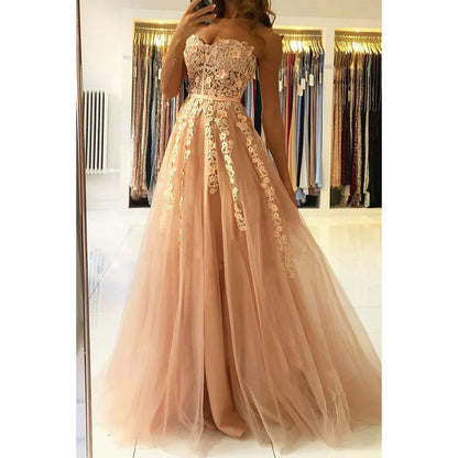 NumberSea - A - line Sweetheart Chic Lace Appliques Long Prom Dress Formal Evening Gowns