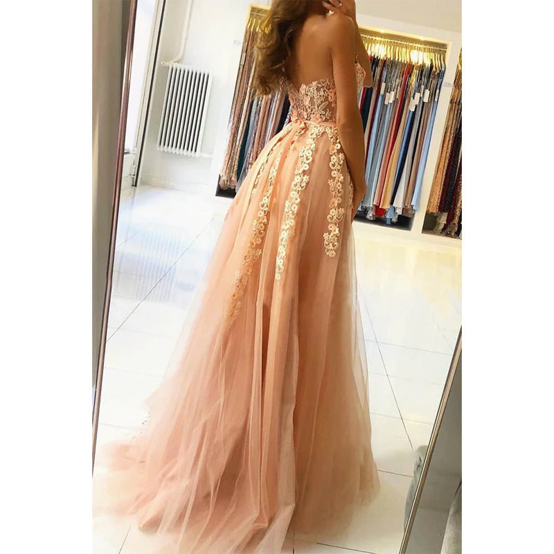 NumberSea - A - line Sweetheart Chic Lace Appliques Long Prom Dress Formal Evening Gowns