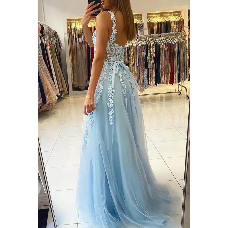 NumberSea - A - line Sweetheart Chic Lace Appliques Long Prom Dress Formal Evening Gowns