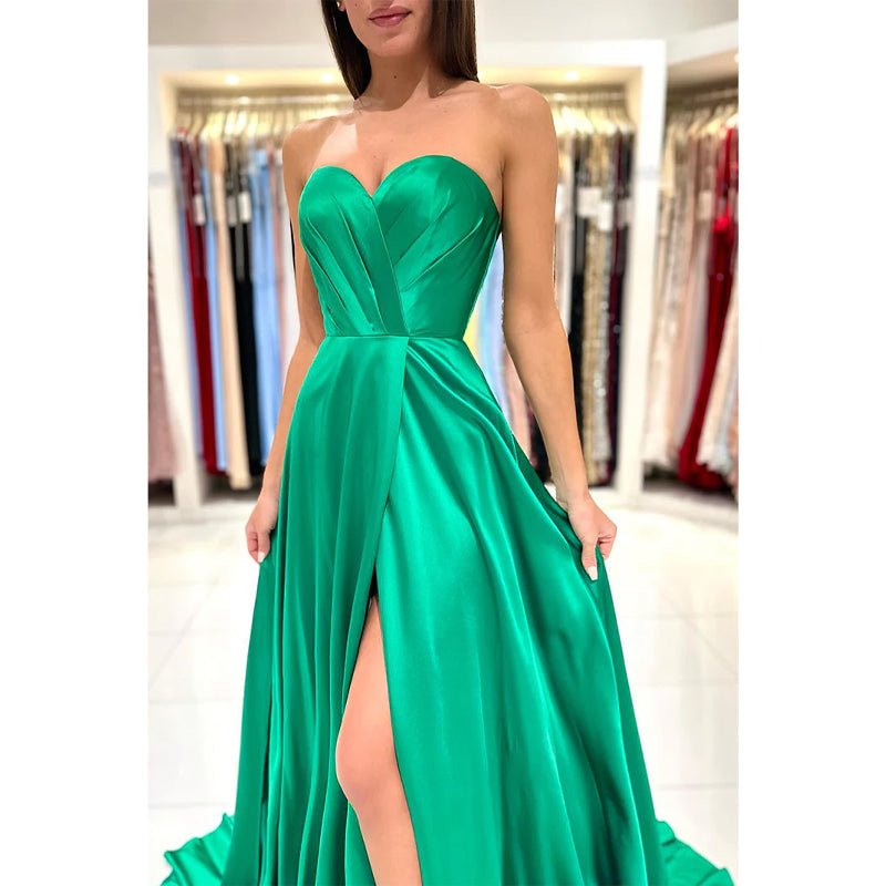 NumberSea - A Line Sweetheart High Split Pleats Long Prom Formal Dress