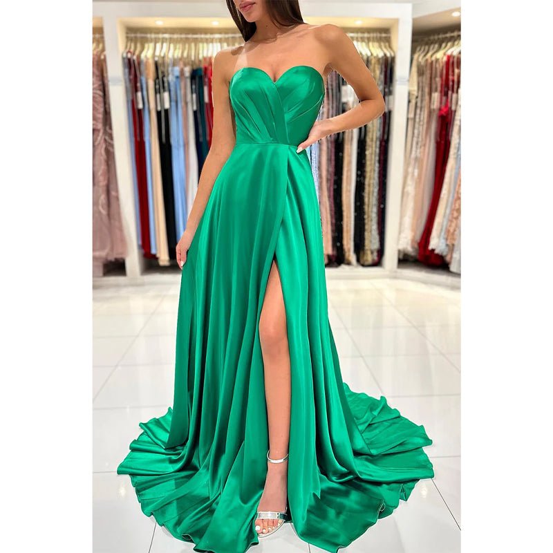 NumberSea - A Line Sweetheart High Split Pleats Long Prom Formal Dress