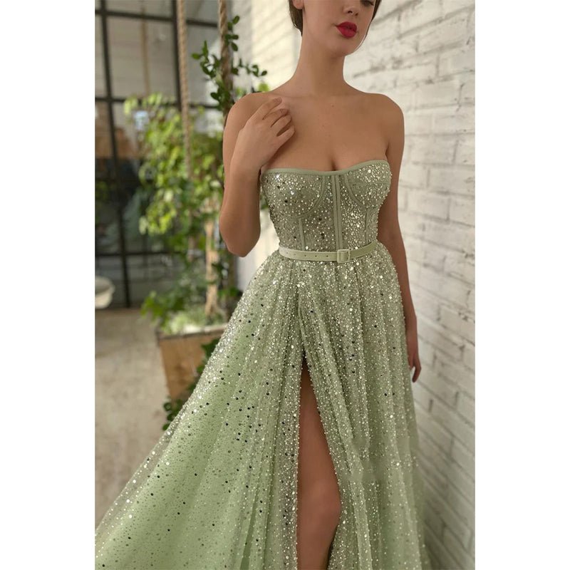 NumberSea - A - line Sweetheart High Split Sparkly Prom Dress