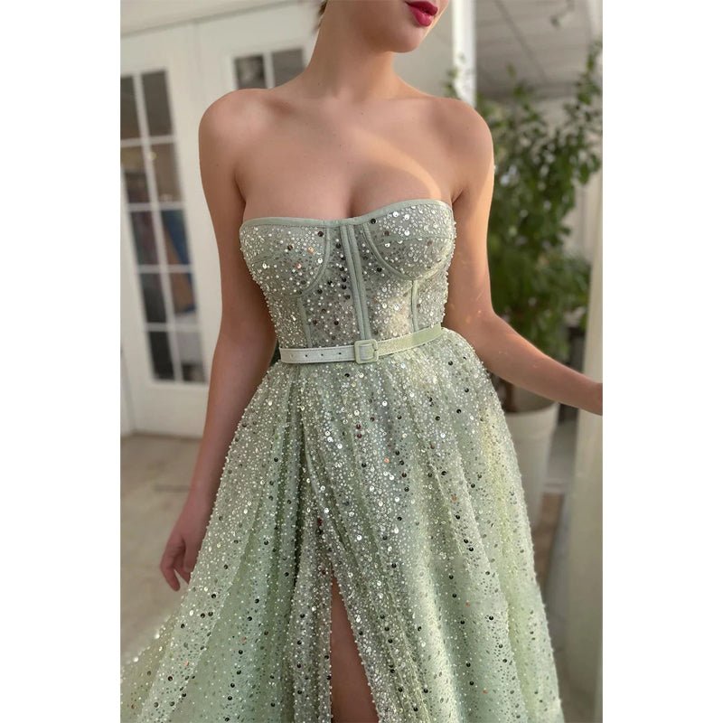 NumberSea - A - line Sweetheart High Split Sparkly Prom Dress