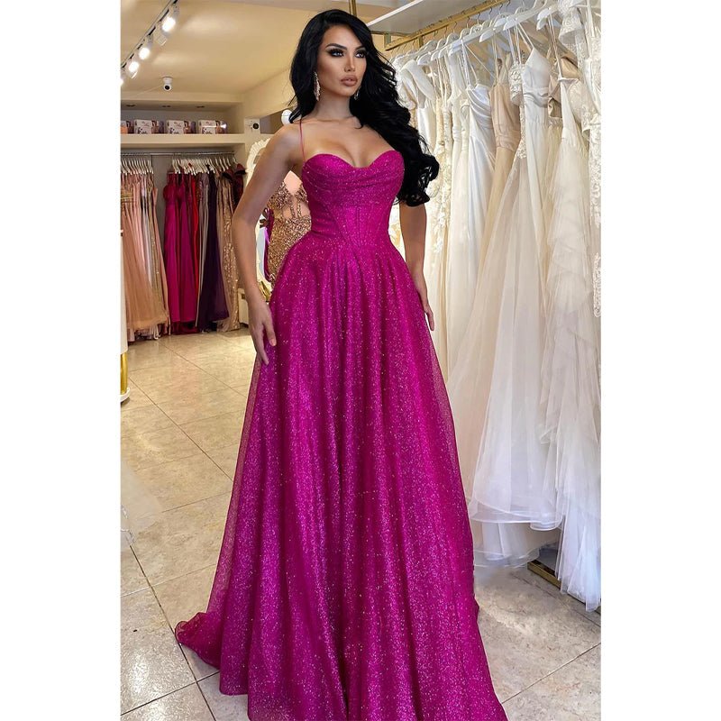 NumberSea - A Line Sweetheart High Split Sparkly Prom Party Dress with Slit