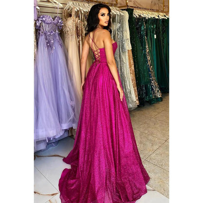 NumberSea - A Line Sweetheart High Split Sparkly Prom Party Dress with Slit