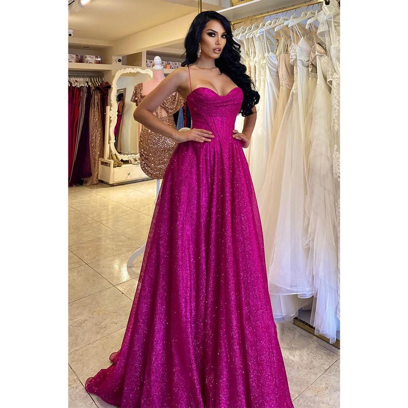 NumberSea - A Line Sweetheart High Split Sparkly Prom Party Dress with Slit