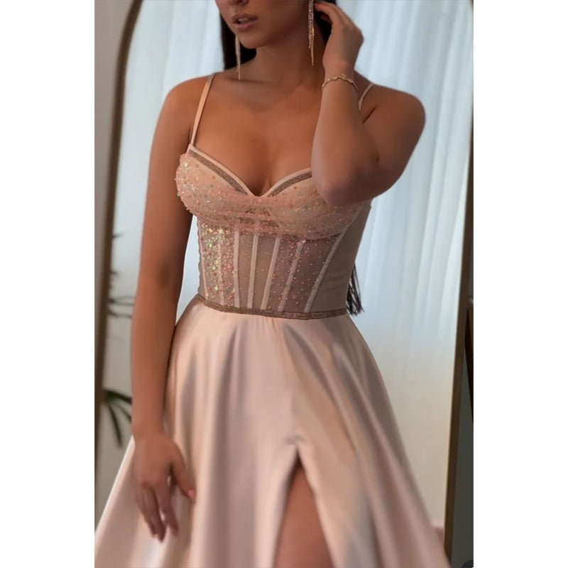 NumberSea - A - line Sweetheart Illusion Empire with Side Slit Party Prom Evening Dress