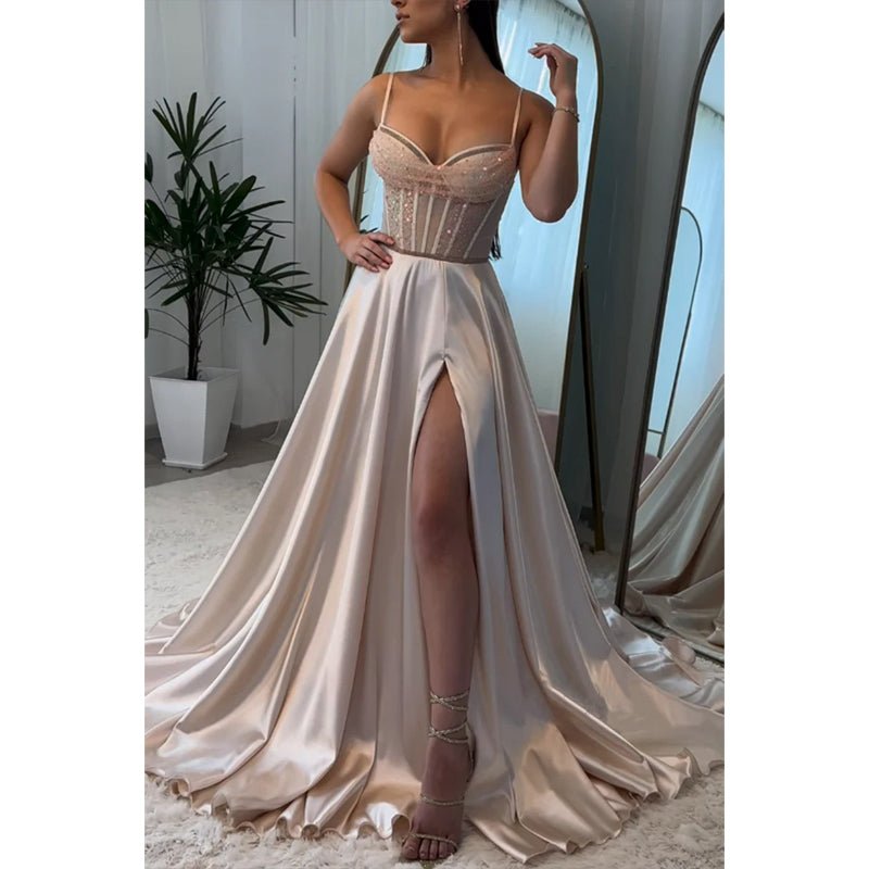 NumberSea - A - line Sweetheart Illusion Empire with Side Slit Party Prom Evening Dress