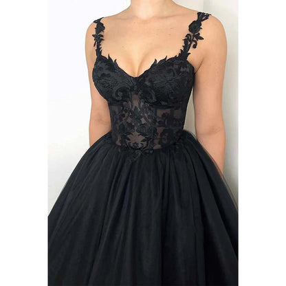 NumberSea - A Line Sweetheart Lace Appliques Black Elegant Formal Evening Gowns