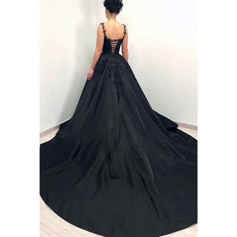 NumberSea - A Line Sweetheart Lace Appliques Black Elegant Formal Evening Gowns