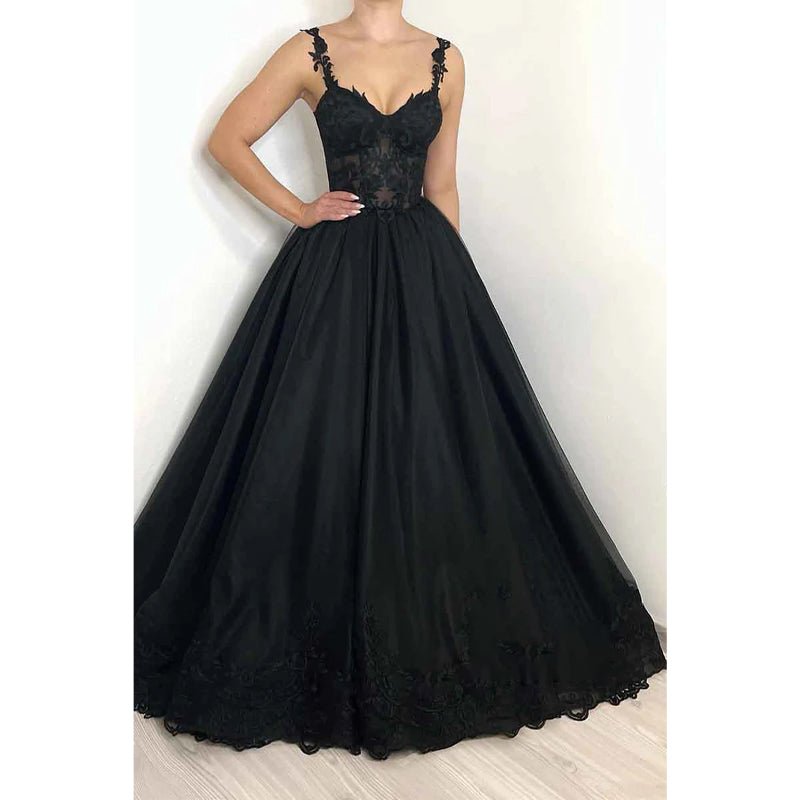 NumberSea - A Line Sweetheart Lace Appliques Black Elegant Formal Evening Gowns