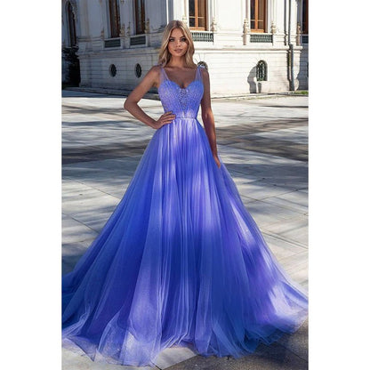 NumberSea - A - line Sweetheart Lavender Beaded Appliques Long Prom Dress Pageant Dress