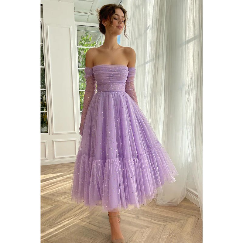 NumberSea - A Line Sweetheart Pleats Long Sleeves Vintage Prom Dress