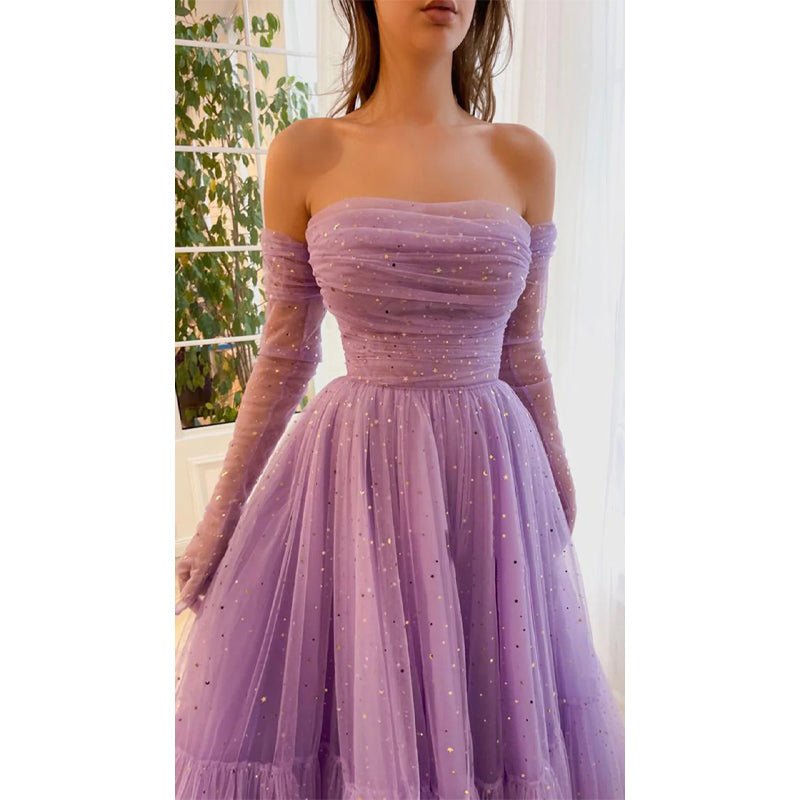 NumberSea - A Line Sweetheart Pleats Long Sleeves Vintage Prom Dress