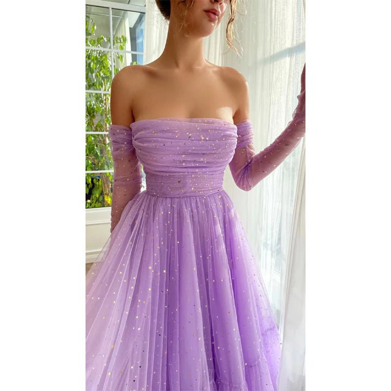 NumberSea - A Line Sweetheart Pleats Long Sleeves Vintage Prom Dress