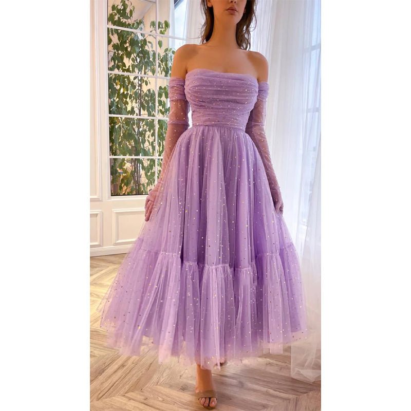 NumberSea - A Line Sweetheart Pleats Long Sleeves Vintage Prom Dress