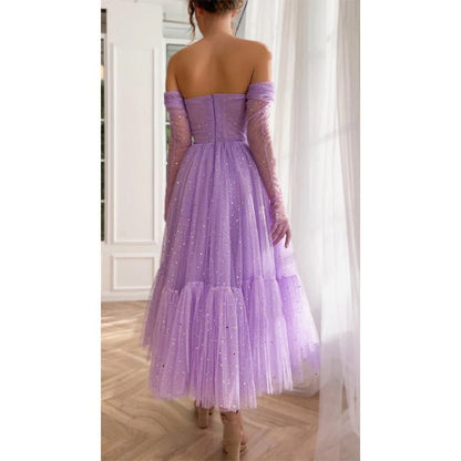 NumberSea - A Line Sweetheart Pleats Long Sleeves Vintage Prom Dress