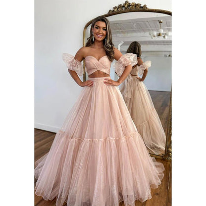 NumberSea - A Line Sweetheart Pleats Two Piece Prom Dress Long Homecoming Dress