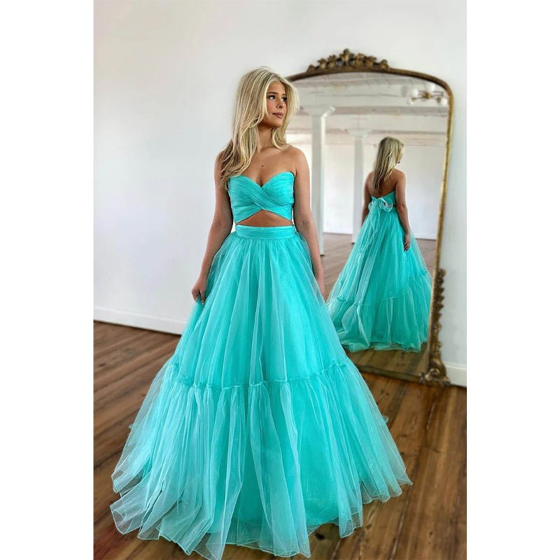 NumberSea - A Line Sweetheart Pleats Two Piece Prom Dress Long Homecoming Dress