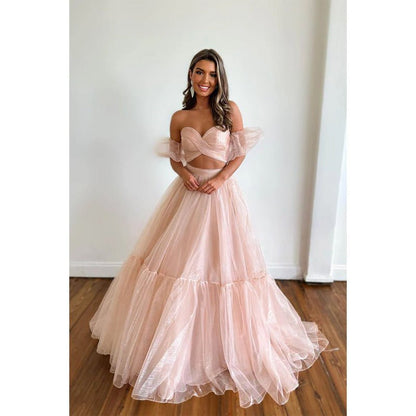 NumberSea - A Line Sweetheart Pleats Two Piece Prom Dress Long Homecoming Dress