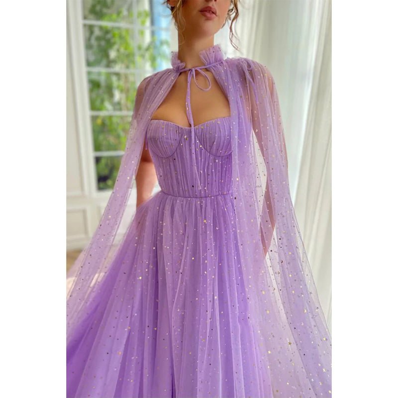 NumberSea - A Line Sweetheart Shawl Lilac Long Prom Dress with Pockets