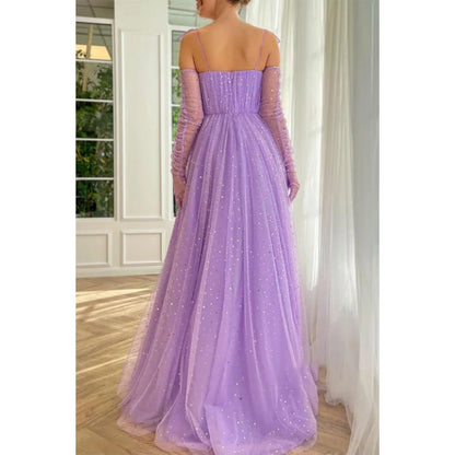 NumberSea - A Line Sweetheart Shawl Lilac Long Prom Dress with Pockets