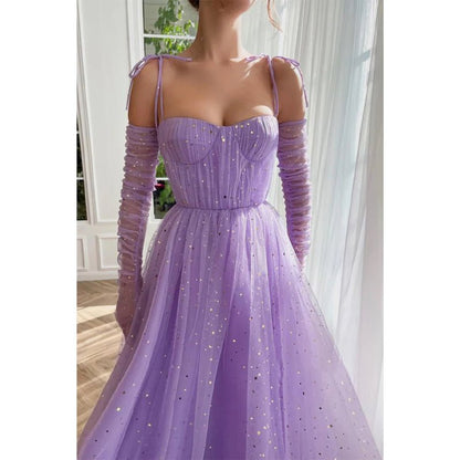 NumberSea - A Line Sweetheart Shawl Lilac Long Prom Dress with Pockets