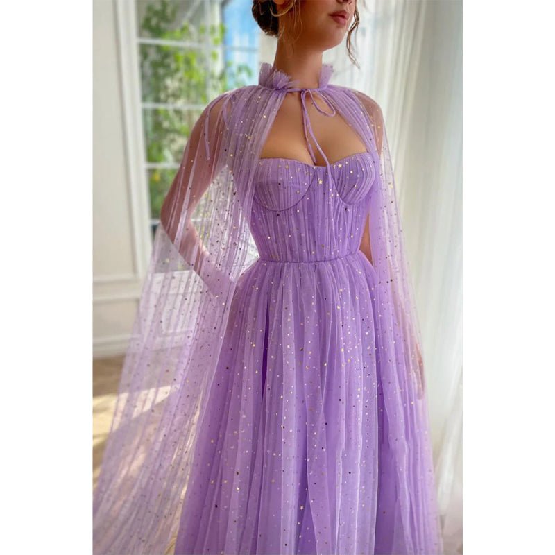 NumberSea - A Line Sweetheart Shawl Lilac Long Prom Dress with Pockets