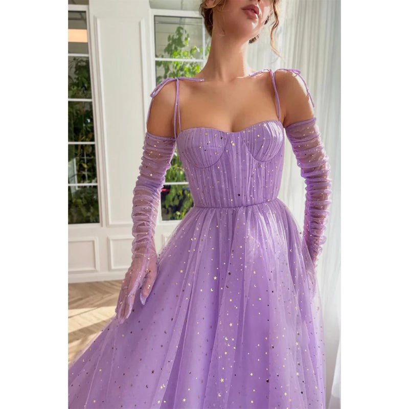 NumberSea - A Line Sweetheart Shawl Lilac Long Prom Dress with Pockets