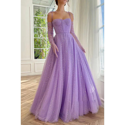 NumberSea - A Line Sweetheart Shawl Lilac Long Prom Dress with Pockets