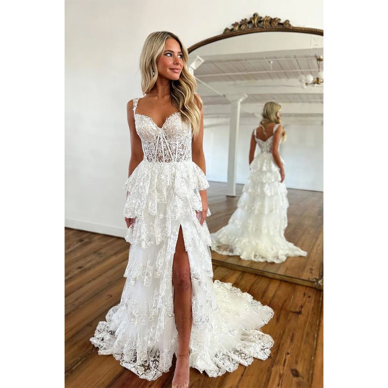 NumberSea - A Line Sweetheart Side Slit Lace Cute Senior Prom Dress