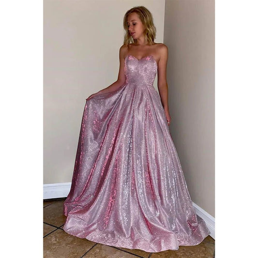 NumberSea - A - line Sweetheart Sparkle Prom Dress with Pockets