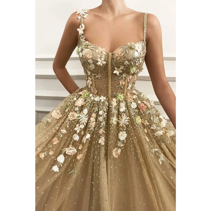 NumberSea - A - line Sweetheart Sparkle Tulle Appliques Long Prom Dress Formal Evening Gowns