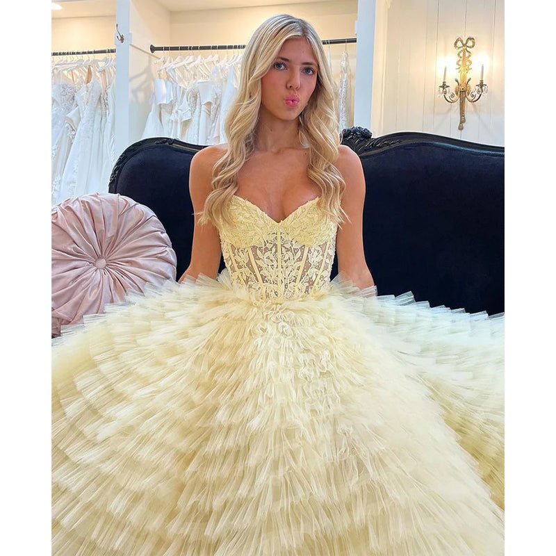 NumberSea - A - line Sweetheart Strapless Tulle Ball Gown Prom Dress Evening Party Gown