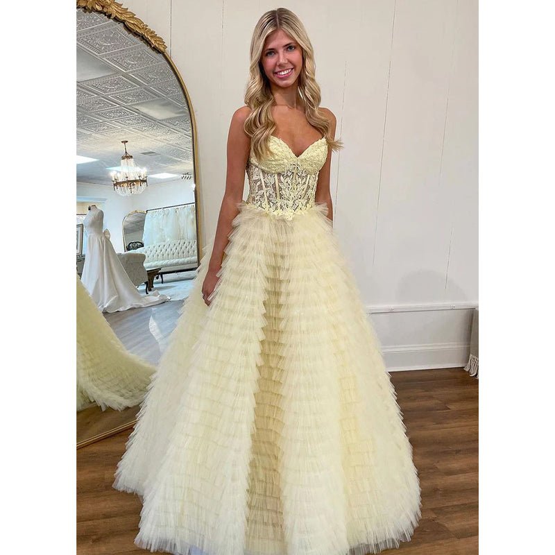 NumberSea - A - line Sweetheart Strapless Tulle Ball Gown Prom Dress Evening Party Gown