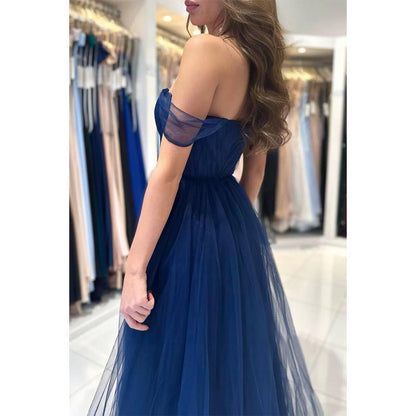 NumberSea - A Line Sweetheart Tulle Pleated Long Prom Formal Dress