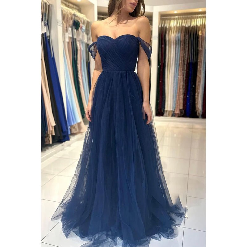 NumberSea - A Line Sweetheart Tulle Pleated Long Prom Formal Dress