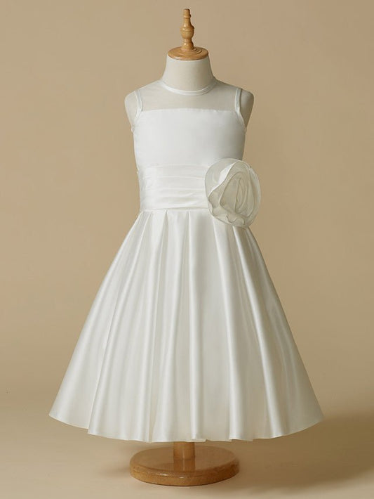 NumberSea - A - Line Taffeta Sleeveless Jewel Neck First Communion Short Flower Girl Dresses