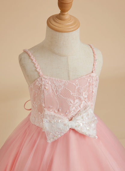 NumberSea - A - line Tulle Floor - length Pink Flower Girl Dress