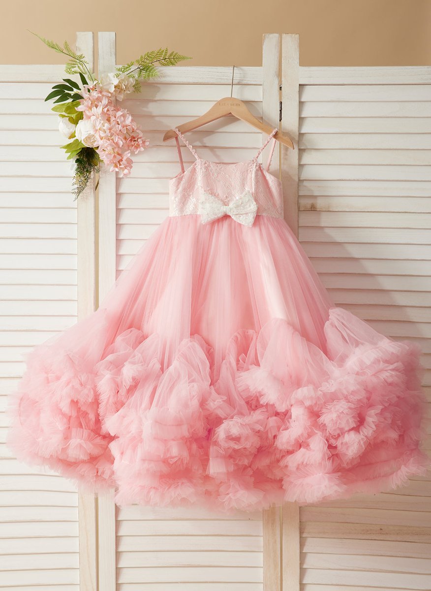 NumberSea - A - line Tulle Floor - length Pink Flower Girl Dress