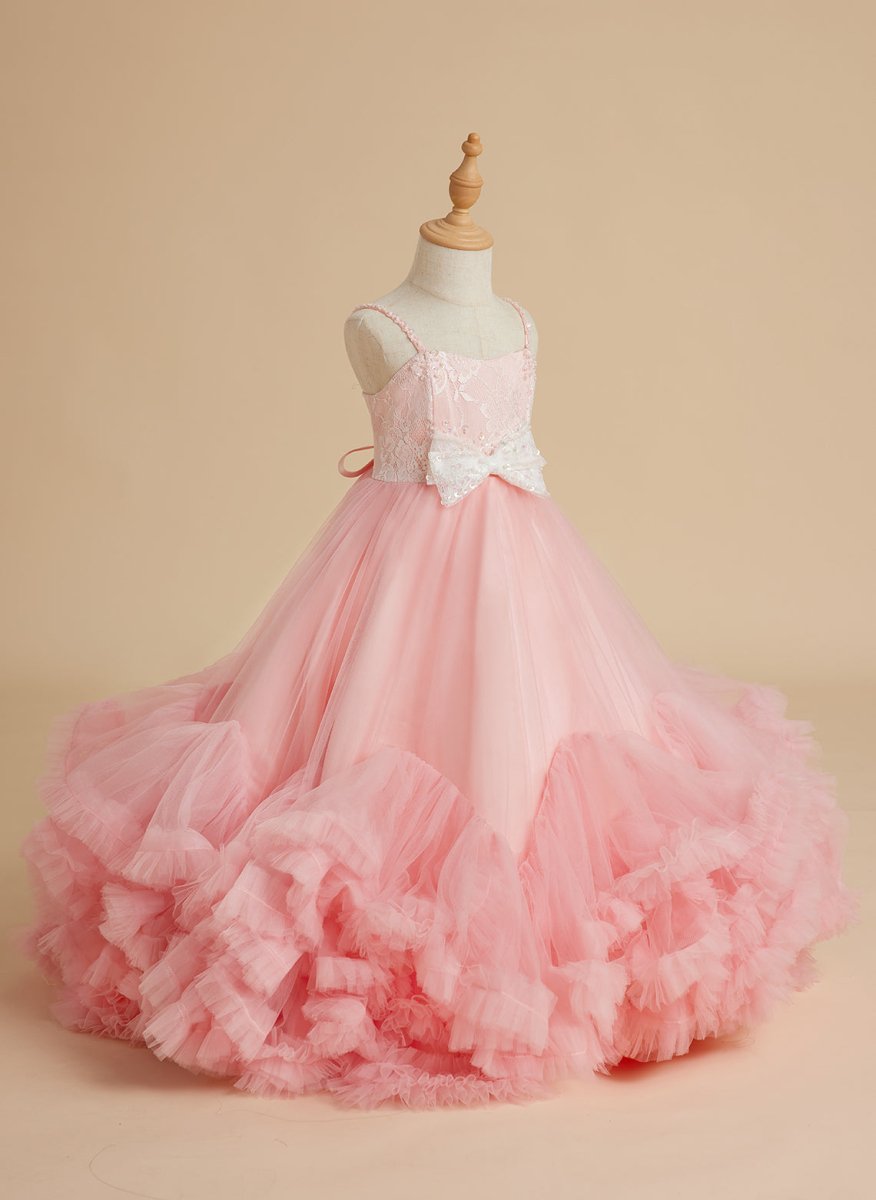 NumberSea - A - line Tulle Floor - length Pink Flower Girl Dress