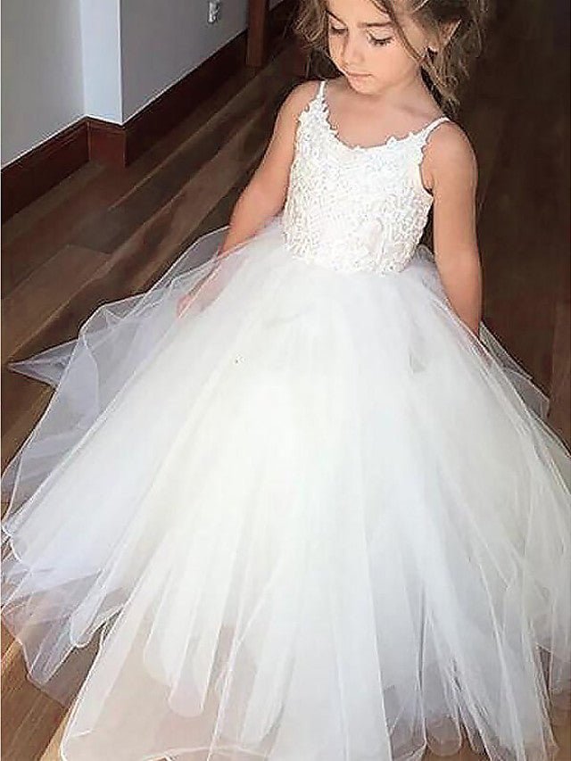 NumberSea - A - Line Tulle Jewel Neck Wedding First Communion Pageant Flower Girl Dresses