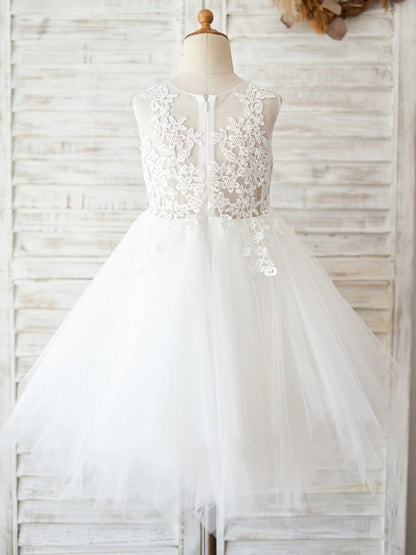 NumberSea - A - line Tulle Knee - length First Communion Flower Girl Dress