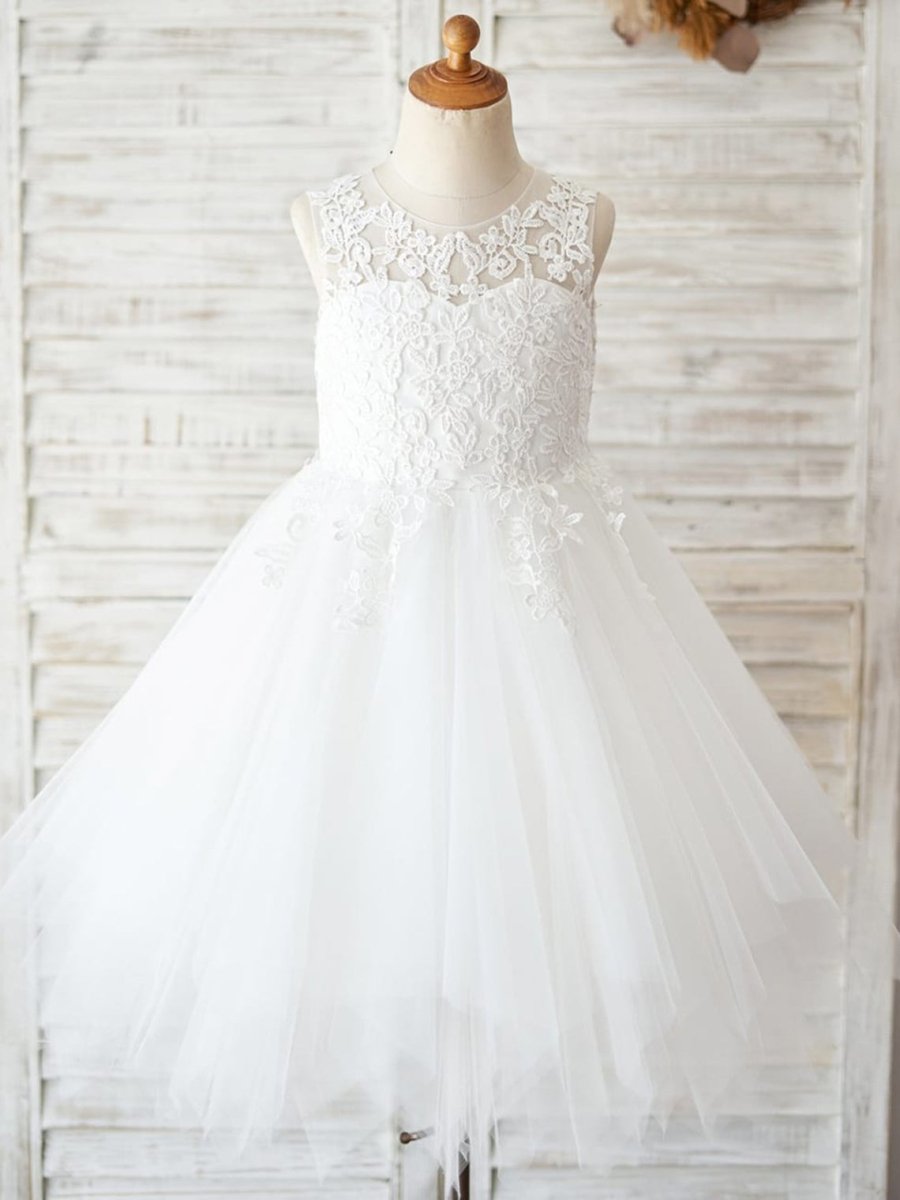 NumberSea - A - line Tulle Knee - length First Communion Flower Girl Dress