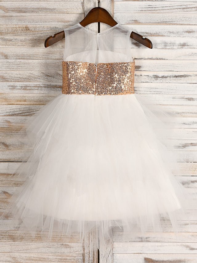 NumberSea - A - Line Tulle Sequined Jewel Neck Wedding First Communion Pageant Flower Girl Dresses