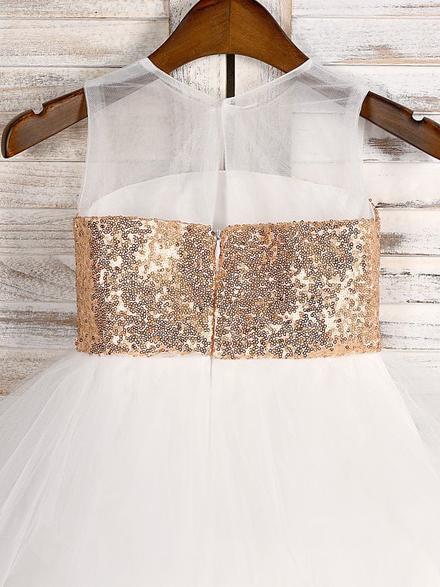 NumberSea - A - Line Tulle Sequined Jewel Neck Wedding First Communion Pageant Flower Girl Dresses