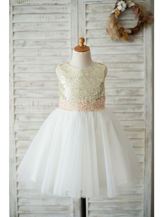 NumberSea - A - Line Tulle Sequined Sleeveless Jewel Neck Wedding Birthday Pageant Flower Girl Dresses