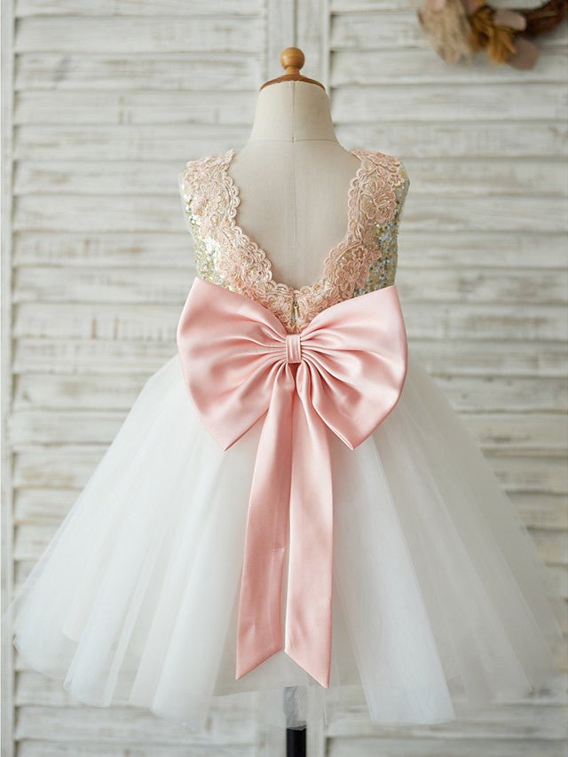 NumberSea - A - Line Tulle Sequined Sleeveless Jewel Neck Wedding Birthday Pageant Flower Girl Dresses